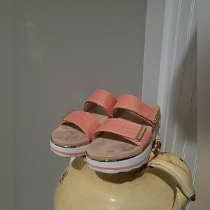 Womens Vionic Brandie Slide Platform Sandal Metallic Shine Coral Sz 6.5